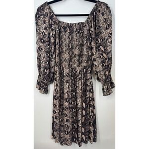 Angie Whimsigoth Boho Prairie Romantic‎ Festival Snake Print Smocked Dress S